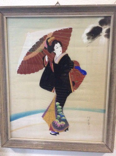 Geisha mit schirm gemalt auf - geisha,