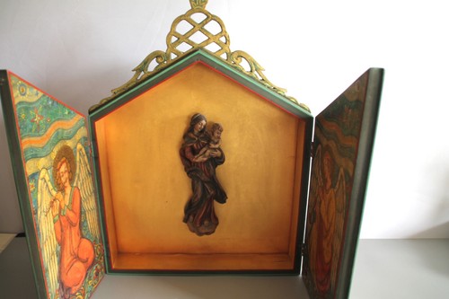 Vintage holztriptychon madonna - vintage,