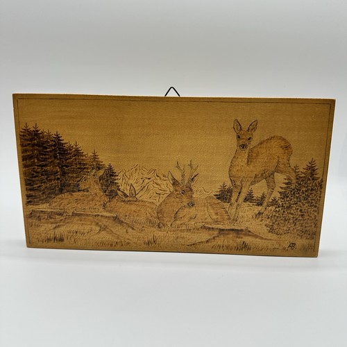 Holzbild brandmalerei wild reh - holzbild,