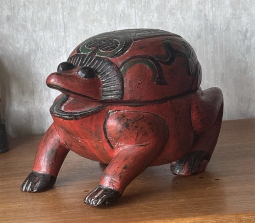 Antike holzdose frosch tibet - antike,